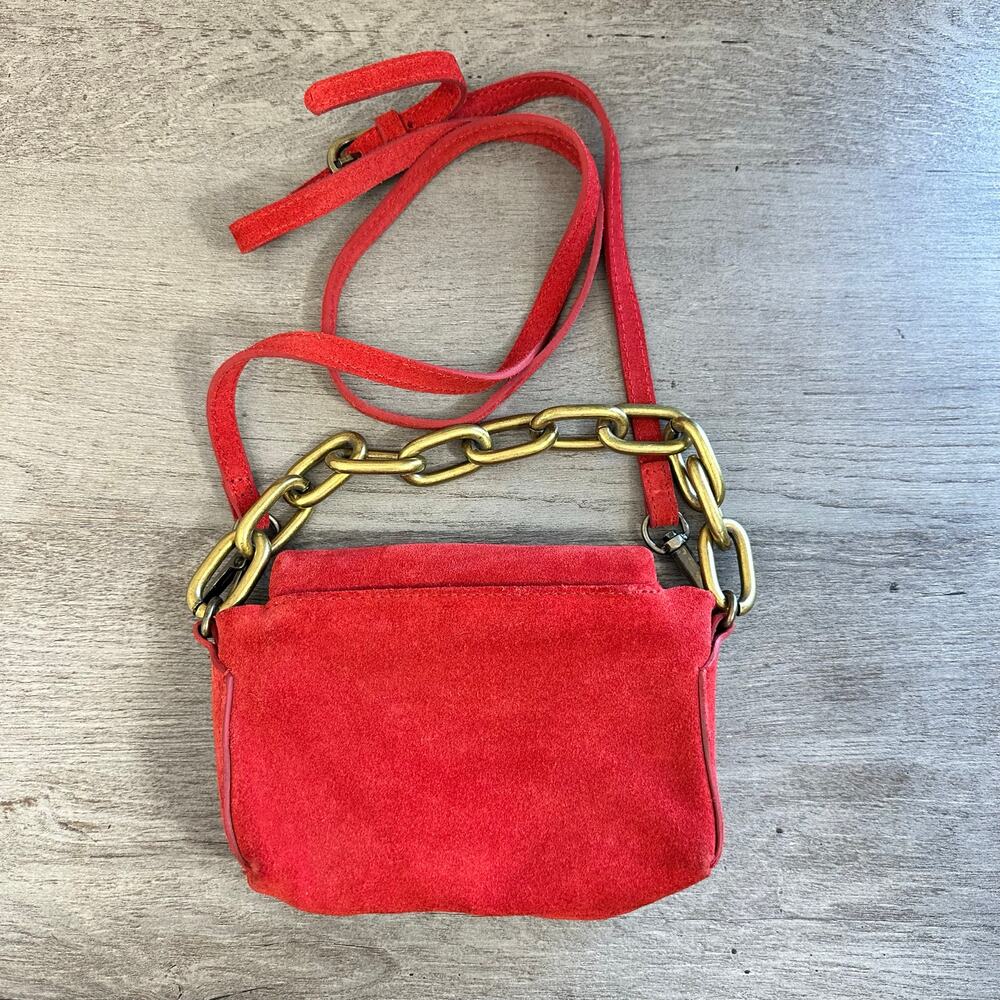 Free People Charlie Chain Crossbody Purse Red Suede Mini - Picture 2 of 9